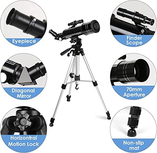 Astronomical Telescope, Pro 400/70 FMC Refractor Telescopes with Adjustable Tripod & & Finder Compass Portable Travel Telescope Perfect Portable Scope for Adult Children Teens — view 3