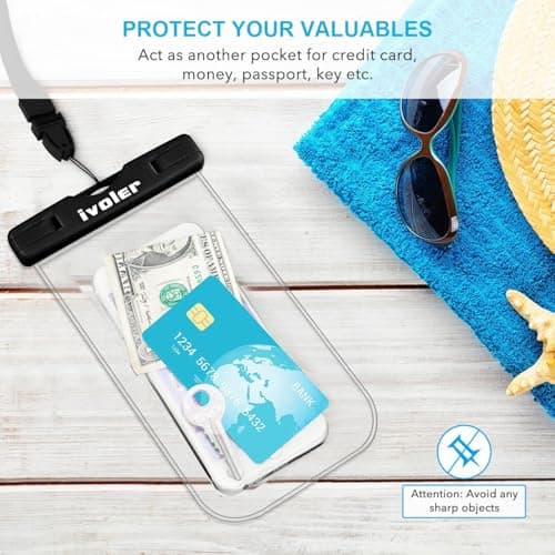 ivoler [2 Pack Waterproof Phone Case & Pouch Set, IPX8 Dry Bag with Waist Strap for Beach, Swimming, Kayaking, Fits iPhone 17 16 15 Pro Max, Samsung S26 S25 Ultra, Up to 7.0" - Black+Clear — view 6