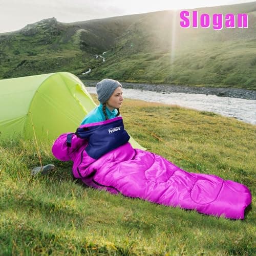 Pystuvo Sleeping Bag for Adults,4 Season Sleeping Bag,Lightweight,Waterproof Indoor & Outdoor Use, Light Purple+Navy — view 5