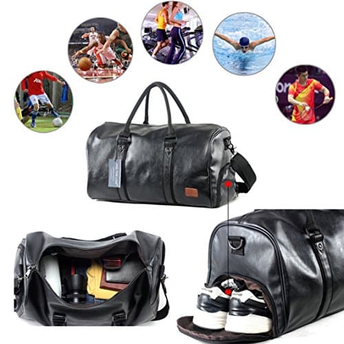 seyfocnia Travel Duffel Bag, Overnight Weekend Bag with Shoe Compartment Carry On Hand Luggage Bags Large Holdall Bags for Men (Black) — view 5