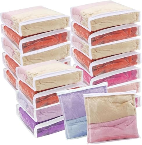 Sibosen 20 Pcs Clear PVC Zippered Clothes Storage Bags,26 x 26 x 6 cm Clothes Blankets Storage Bags for Sweater Clothes Bed Sheet Quilt Organizer with Zipper for Closet Linen Sweater Bed Sheet