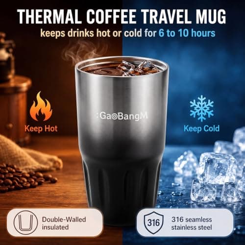 : GaoBangM 450ml Travel Mug,Insulated Coffee Cup with Leakproof Lid,Black-1 — view 4