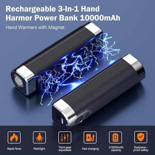 Hand Warmers Rechargeable 2 Pack,Upgrade 10000mAh 3 in1Magnetic Hand Warmer,Portable USB&Long Lasting Quickly Pocket Heating Handwarmer for Outdoor Activities Gift For Women Men-Black — view 5