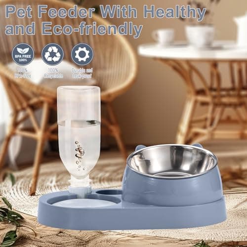 Dog Bowls and Pet Water Dispenser Bottles Automatic Gravity Dog Feeder Set Raised Stainless Steel Cat Bowl for Dog Cat Puppy Kitten (Grey, small) — view 5