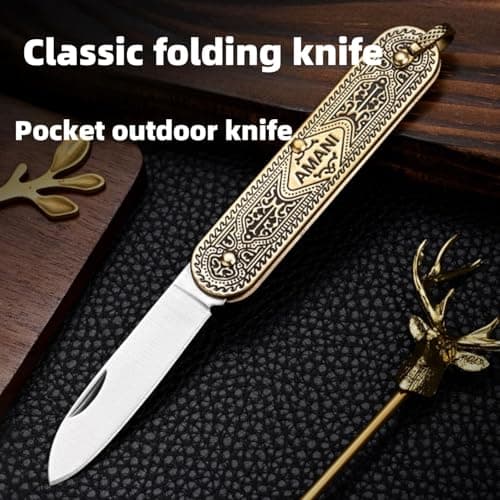 LINMOHERUI Copper Handle Folding pocket tool,UK Legal Non-Locking Pocket Tool, Men Cool Cutter 2.36'' Folding EDC Gadgets for Great Gift or Outdoor Camping — view 2