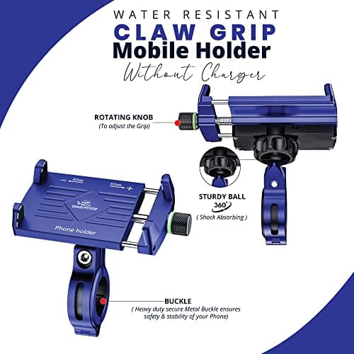GRAND PITSTOPMotorcycle Phone Holder Bike Phone Mount Compatible with 4" to 6" Phone Sturdy Holders for Grip| 360° Phone Protection| Aluminium Clamp Blue — view 2
