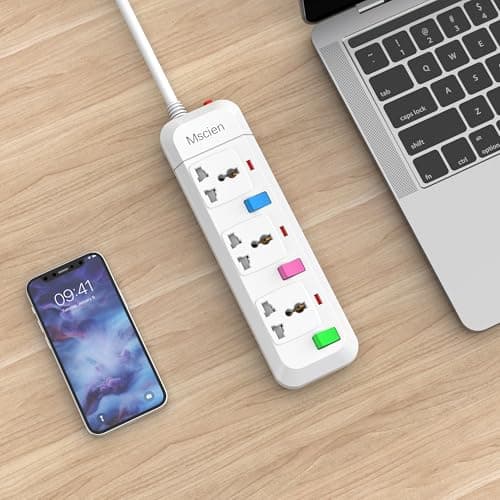 Mscien 3 Way Extension Lead, Travel 1.8M Extension Lead with 3 Individual Switches, UK to EU Mountable Overload Protection Power Strips — view 6