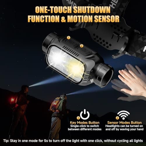 ATDOALL Rechargeable LED Headlamp 3 Pack, High Lumen Super Bright Head Lamp with Red Light, Motion Sensor, 5 Modes, 90° Adjustable, Waterproof Lightweight Headlamps for Adult Running,Camping,Fishing — view 2
