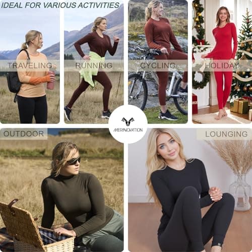 100% Merino Wool Base Layer Set Women - Thermal Underwear Long Johns PJs — view 6