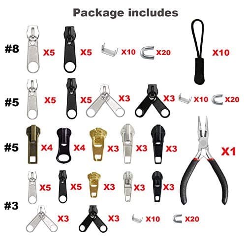 EuTengHao 169Pcs Zipper Kit with Pull Rescue Tool and Install Pliers for Clothing, Jackets, Purses, Luggage, Backpacks (Silver and Black) — view 2