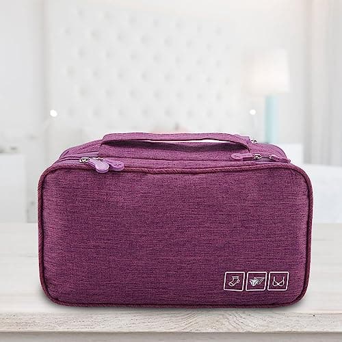 HEEPDD Storage Bag Portable Travel Storage Organizer, Polyester, Large Capacity for Bra, Underwear, Socks, 28x16x12.5cm, Black Grey Purple Navy Supplies (Purple) — view 3