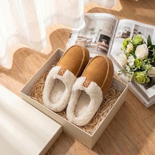 LongBay Women's Warm Slippers Memory Foam Winter House shoes 5-6 UK, Camel — view 3