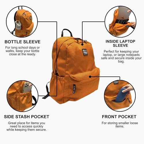 OLPRO 18L Daysack Backpack – Showerproof Outdoor & Everyday Daypack with Padded Laptop Sleeve, Front Pocket & Side Bottle Pockets – Comfortable Padded Straps – Black/Orange — view 4