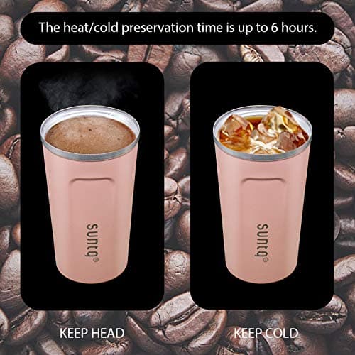 SUNTQ Reusable Coffee Cups Travel - Coffee Travel Mug with Leakproof Lid - Insulated Cup Thermal Mug - Stainless Steel Coffee Travel Cup - for Hot and Cold Drinks, 13oz/380ml, Coral Pink — view 4