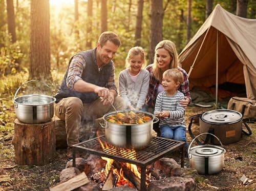 Wealers Camping Cookware Set - Compact Stainless Steel Campfire Cooking Pots and Pans | Combo Kit with Travel Tote Bag | Rugged Outdoor 4 Pc Cook Set for Hiking | Barbecues | Beach | Hiking Gear — view 5