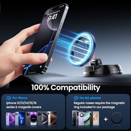 MagSafe Car Phone Holder, 35 kg Vacuum Suction Mount with 22 N55 Magnets — view 6