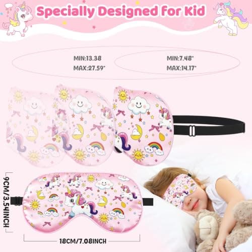 NganSuRong 2 Pack Sleep Mask for Kids Girls，Silk Eye Mask for Sleeping with Adjustable Strap Cute Blindfold Adult Children's Bedtime Eye Cover for Travel Nap Party Supplies (Pink) — view 2