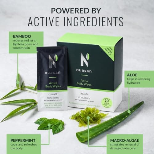 Nuasan Active Body Wipes for Men and Women - Full Body Cleansing for Camping, Hiking, Travel, Gym After Workout - No Rinse Bathing or Shower Wipe - Large Biodegradable Bamboo Adult Wet Wipes — view 5