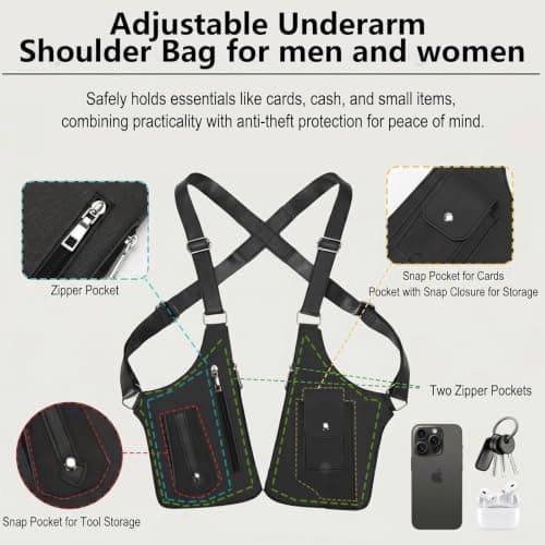 PowerTravel Men's Double Underarm Shoulder Bag, Anti Theft — view 2