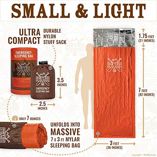 Don’t Die in The Woods - World’s Toughest Survival Bivy [with Hood Extension] Extra-Thick Emergency Sleeping Bag with Ripstop Nylon Stuff Sack - Built with Space Blanket Thermal Mylar — view 2