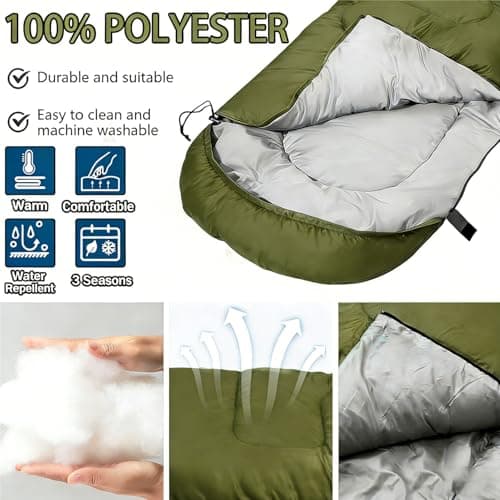 Sleeping Bag for Camping, for 3Seasons, Comfortable Adult Blanket, Small Packed Size, Ultralight Carry Bag, Soft, Thick and Warm, for Outdoor Camping, Travel, Hiking. (Green) — view 3