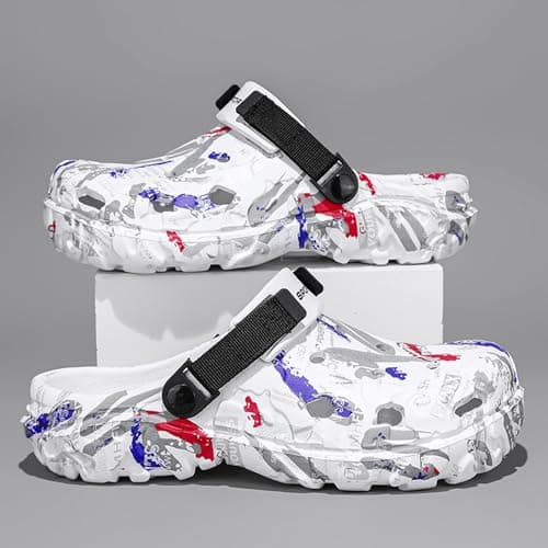 Men's Summer Camouflage Garden Clogs: Anti-Slip EVA Slip-on Sandals - Breathable Comfortable Mules Shoes - Outdoor Indoor Casual Slippers for Younger White 43 — view 6
