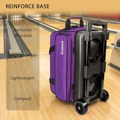 Goloni Double Roller 2 Ball Bowling Bag with Separate Shoe Compartment,2 Ball Bowling Bag with Wheels,Retractable Handle Extends to 40" — view 6