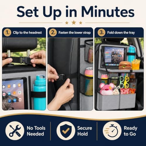 Purecas 2Pack Car Seat Organiser with Fold Down Tray&Tablet Holder (Black) — view 5