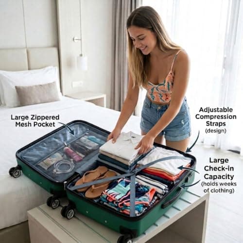 DK Luggage 28 Inch Large Hard Shell Suitcase 4 Wheel Spinner Checked Luggage, 23kg – 27kg Capacity ABS25 (Dark Green, 28" Large) — view 3