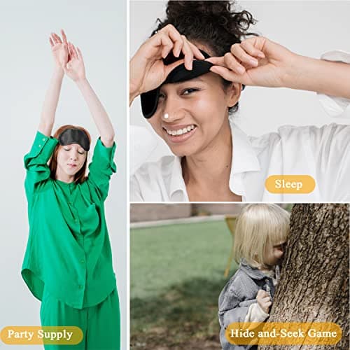 6 Pack Blindfold Eye Mask Cover Sleep Mask for Party Games Travel Sleep Team Build Party Supply with Adjustable Strap for Women Men Kids, Black — view 6