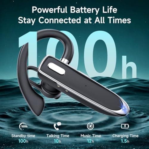 Single Ear Bluetooth Headset V6.1, Noise Cancelling Mic Wireless Handsfree Earpiece, 800mAh Charging Case, 100H Standby Lightweight Bluetooth Earphones for Truck Drivers, Business & Office Calls — view 4