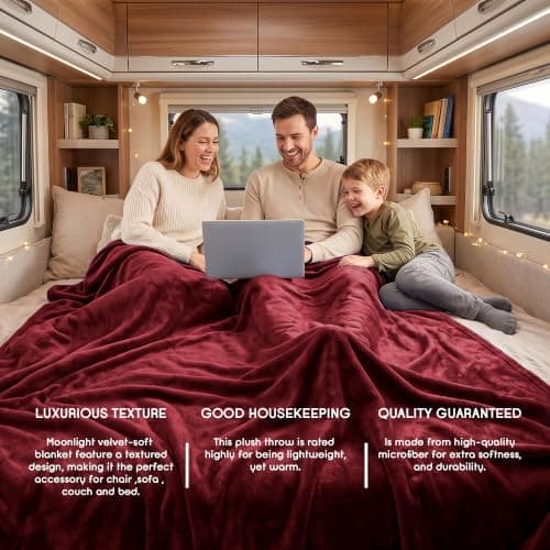 MOONLIGHT20015 Fleece Blanket Burgundy Throws for Sofas Single - 400 GSM Fluffy Blankets for Bed Couch and Travel - Silk Touch Warm Soft Cosy Throw for Adults Kids Fit All Season, 130x150 cm — view 4