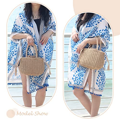 EVEOUT Women's Straw Handbag Top-Handle Bags Girls Summer Woven Straw Basket Bag Clutches Beach Vacation Bag — view 2