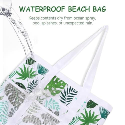 MOFASVIGI Waterproof Mesh Beach Bag Women with Pockets Foldable — view 4