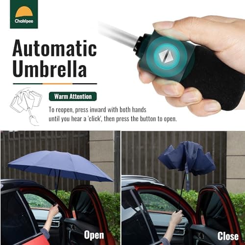 Chakipee Travel Windproof Strong Compact Umbrella - 10 Ribs Blue Portable Umbrella for Men and Women - Inverted Folding Automatic Umbrellas for Wind and Rain, 210T Fabric 105cm Span — view 3
