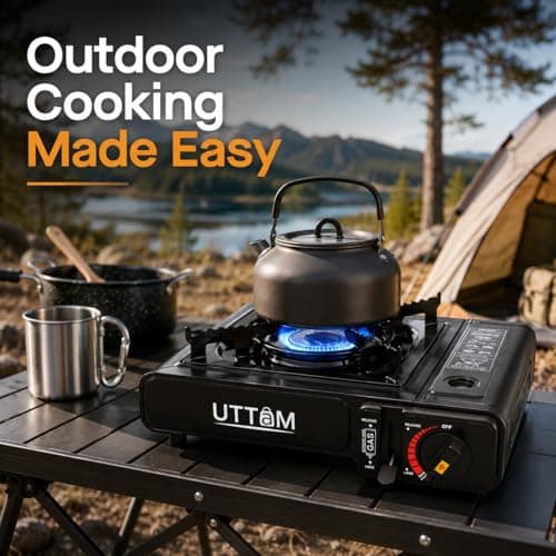 UTTAM Black Portable Camping Stove with Cary Case | EN417 Compliant Camping Portable Stove | Camping Stove with Automatic Ignition & Heat Control (Stove) — view 4