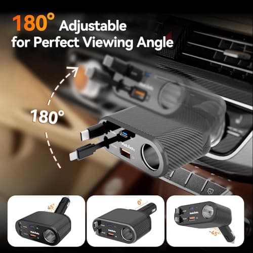 Magjieyx Retractable Car Charger, 180W Cigarette Lighter Splitter Fast Charging Socket with Replaceable Fuse Dual Type C Cables Compatible with iPhone 17/16/15/14/13/12/11 Pro Max Plus iPad Galaxy — view 6