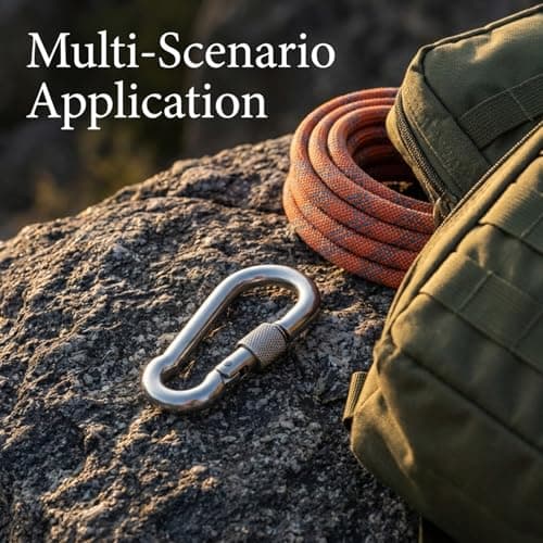 2pcs Heavy Duty M8 Safe Lock Carabiner Clip， 304 Stainless Steel Snap Hook for Outdoor Climbing， Hiking， Camping， Fishing， Backpack， Chain， Hammock， Swing — view 4