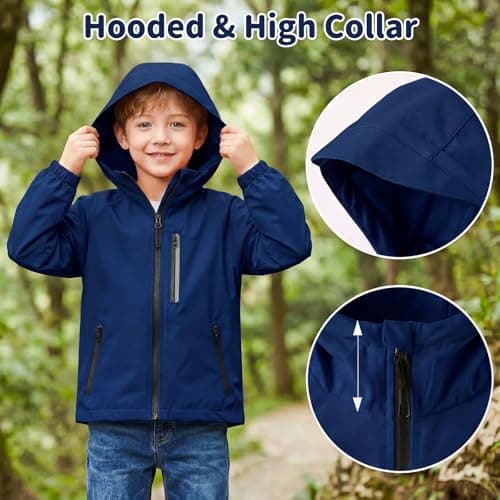 FILOWA Waterproof Raincoat Boys Hooded Rain Jacket, 13-14 years, Navy — view 3