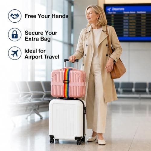 4 Pcs Luggage Connector Strap,Suit Case Strap,Travel Strap(Black & Rainbow) — view 5
