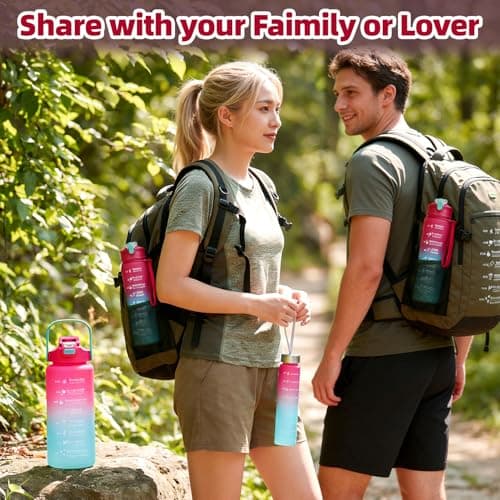 Weal4All 3 Pack Sports Water Bottles with Straws and Handle, 2L Large Plastic Drinking Bottle for Kids Adults Gyms School Home Office Outdoors, BPA Free & Leakproof — view 6