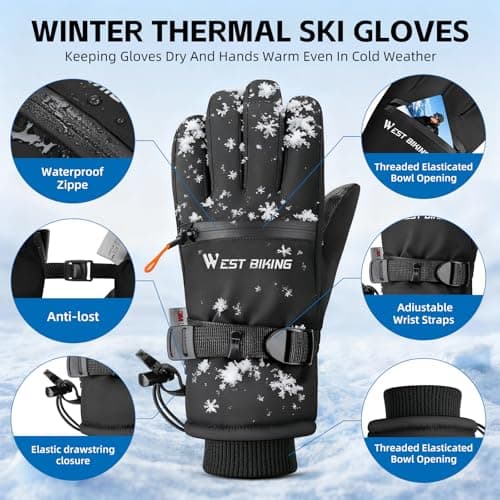 CYCLESPEED Ski Gloves for Men Women Waterproof Thermal Winter Glove Adult Unisex Snow Gloves for Skiing Snowboarding, Snowmobiling, Winter Hiking Outdoor Walking (Black, XL) — view 4