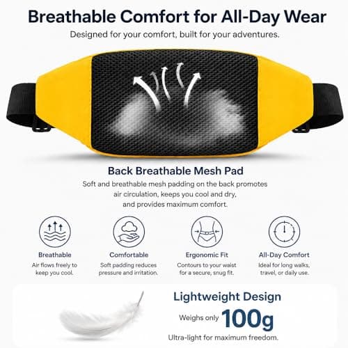 Waterproof Bumbags Waist Fanny Pack Ladies Fashion Bum Bag with Adjustable Belt for Sport Running Hiking Jogging Travel Dog wolking Girls Women Men (Yellow) — view 4