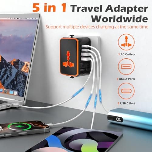Universal Travel Adapter, All In One Travel Plug Adapter Worldwide Multi Plug with UK EU AU US Plugs & 1 Universal AC Outlet & 4 USB Ports for Laptops Tablets Phones — view 2