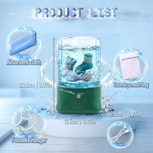 Mini Portable Underwear Washing Machine, Turbo Travel Washing Machines for Camping, Rechargeable Cordless Clothes Wash Suitable for Underwear, Bra, Socks, Baby Clothes, and Small Item (Green) — view 2