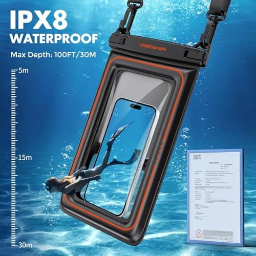 UNBREAKcable Large Waterproof Phone Pouch Floating [IPX8 Waterproof] [Up to 9.5"] [Sponge Cushion] Phone Case Dry Bag for iPhone 17 Air 16 15 14 13 12 11 Pro Max, Samsung Galaxy S25 S24 Ultra -2 Pack — view 4