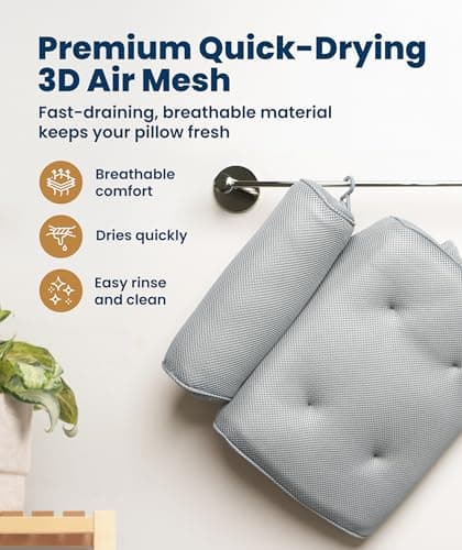 Everlasting Comfort Bath Pillow – Bath Cushion for Head and Neck Support – Quick Dry Waterproof Mesh – Luxury Bath Accessories with Suction Cups – Bath Pillows for Head and Neck – Grey — view 4