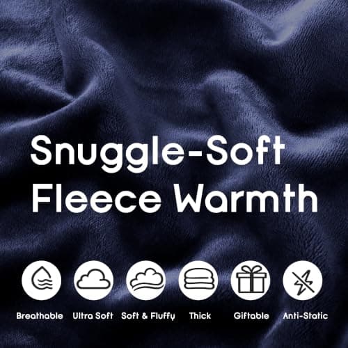 MOONLIGHT20015 Fleece Throw Blanket for Sofa - Soft Cosy Fluffy Blankets for Bed, 400 GSM Silk Touch Warm Single Throws for Audlts, Navy, 130x150 cm — view 3