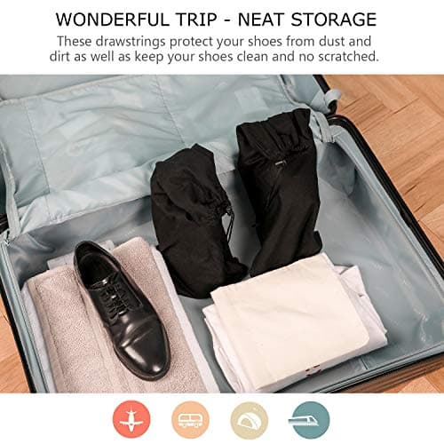 BlesMaller Shoe Bags for Travel 100% Cotton Golf Shoe Bags for Men & Women Dust Storage Bags (Black, 8er/Set) — view 3