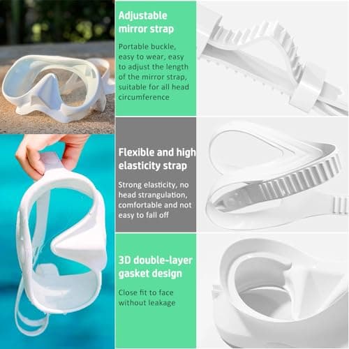 HINATAA Snorkel Set Adults, Fashionable Macaron Colors Frameless Snorkeling Mask, Ultra Wide View Anti-Fog Snorkel Mask Set, Portable Professional Diving Snorkeling Set (White) — view 5